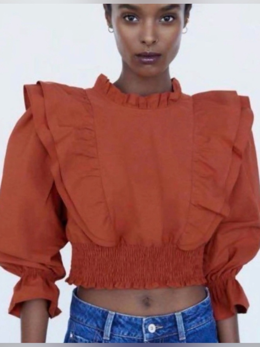 Zara Rust Red Ruffle Crop Top - Picture 9 of 15